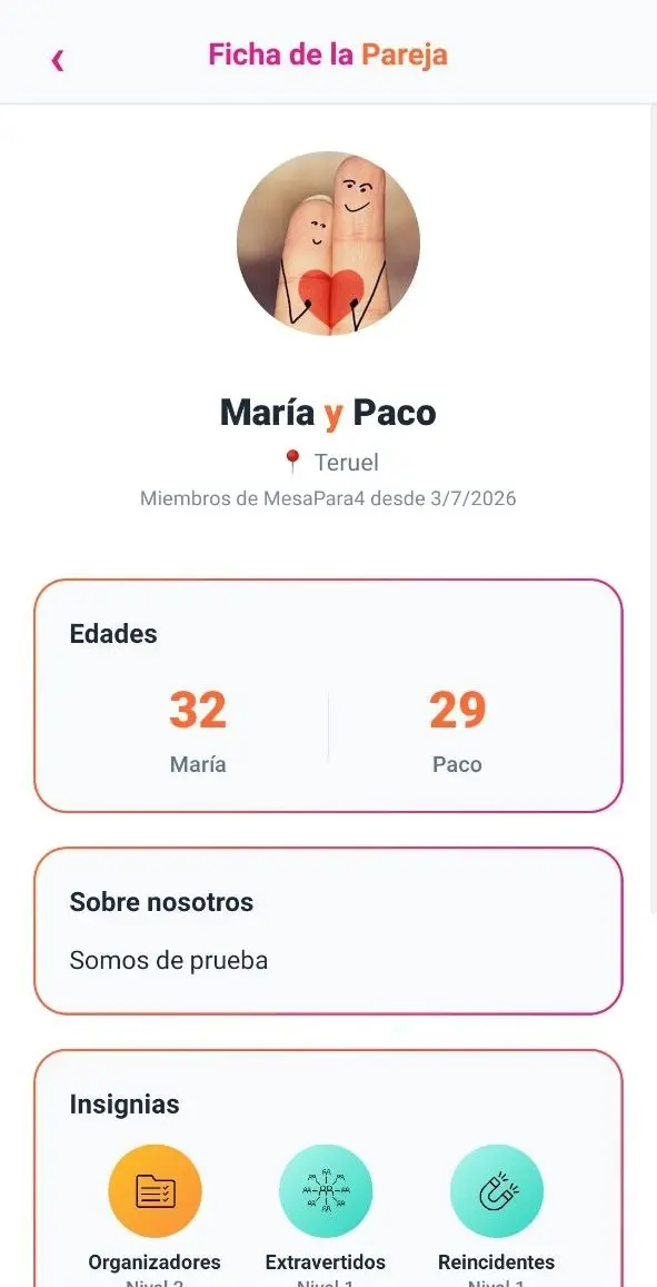 Pantalla de ficha de pareja