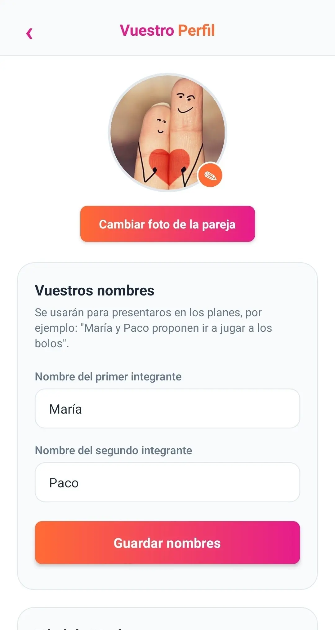 Pantalla de perfil