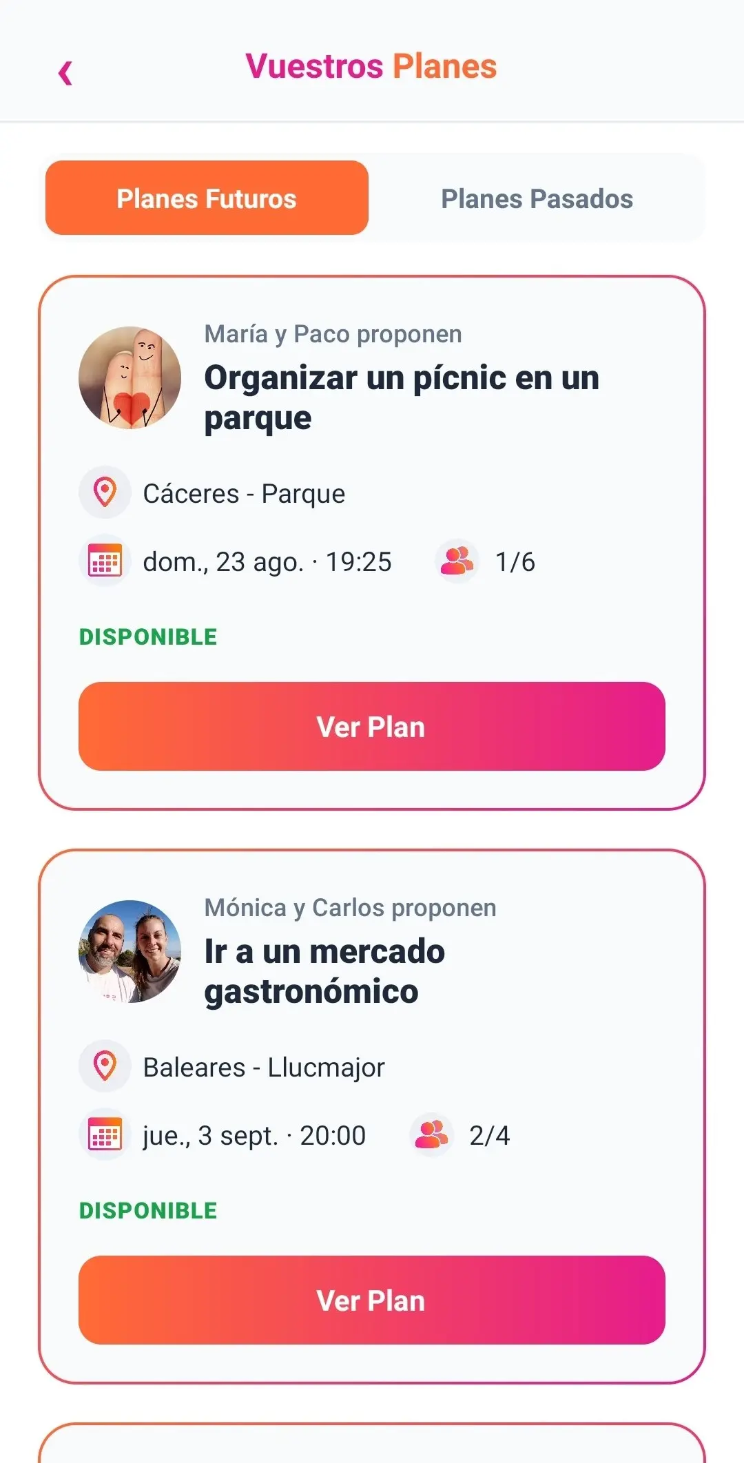 Pantalla de vuestros planes